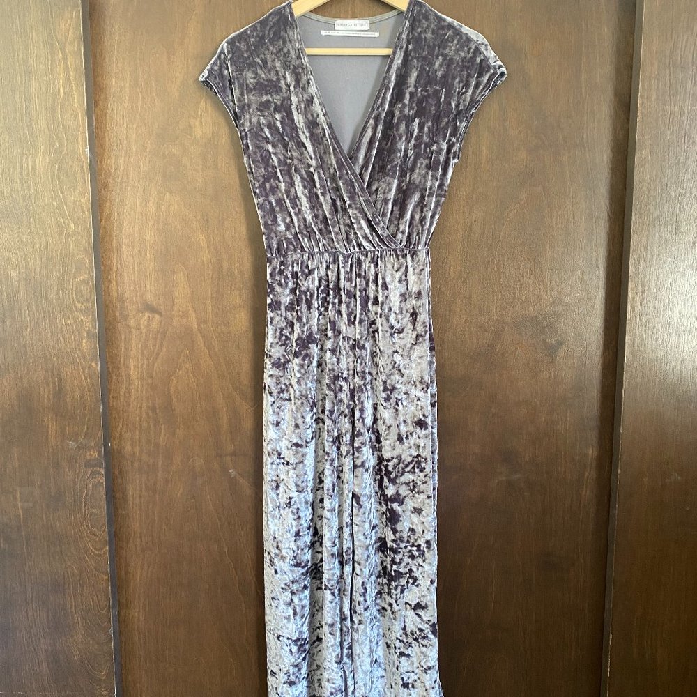 Blue/Silver Urban Outfitters Velvet Jumpsuit Vneck